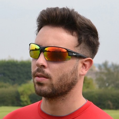 Sunglasses For Tennis  Black Frame, Interchangeable Red UV Lenses