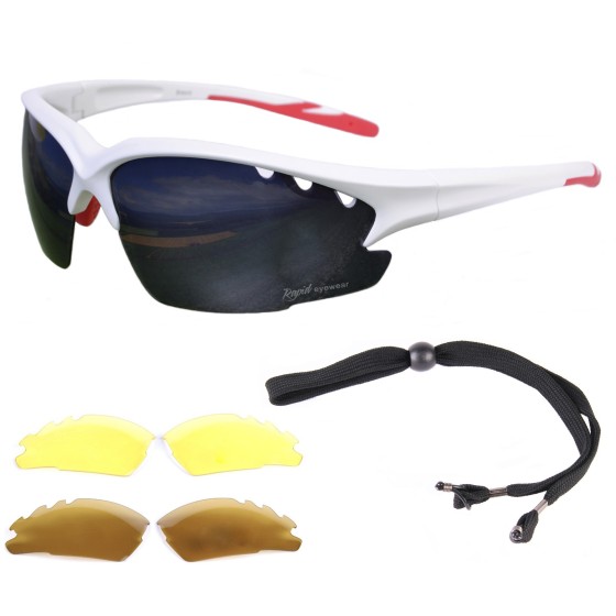 Sunglasses For Tennis  Black Frame, Interchangeable Red UV Lenses