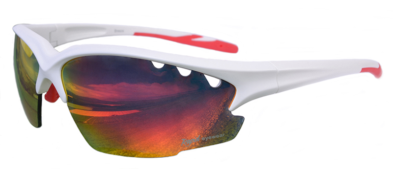 White ski glasses with red mirrored lenses