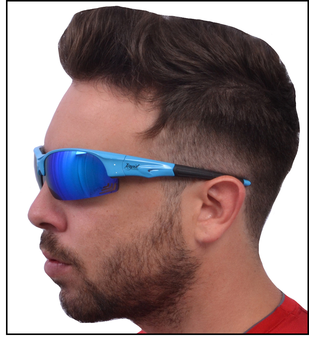 Blue sunglasses for bikers with mirror lenses